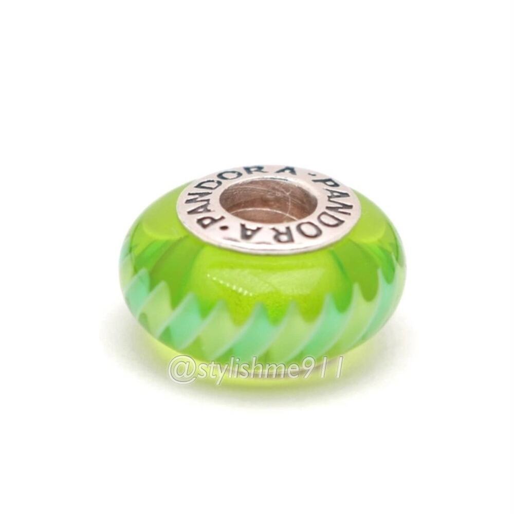 Authentic PANDORA Green Zigzag Murano Glass Bead Charm - Picture 7 of 8